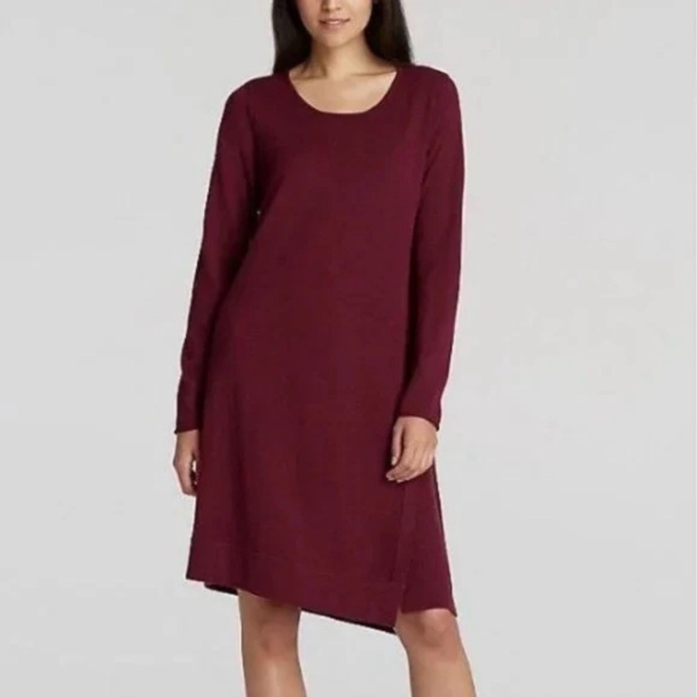 Eileen Fisher Small Petite Burgundy Red Merino Wool Asymmetrical Dress